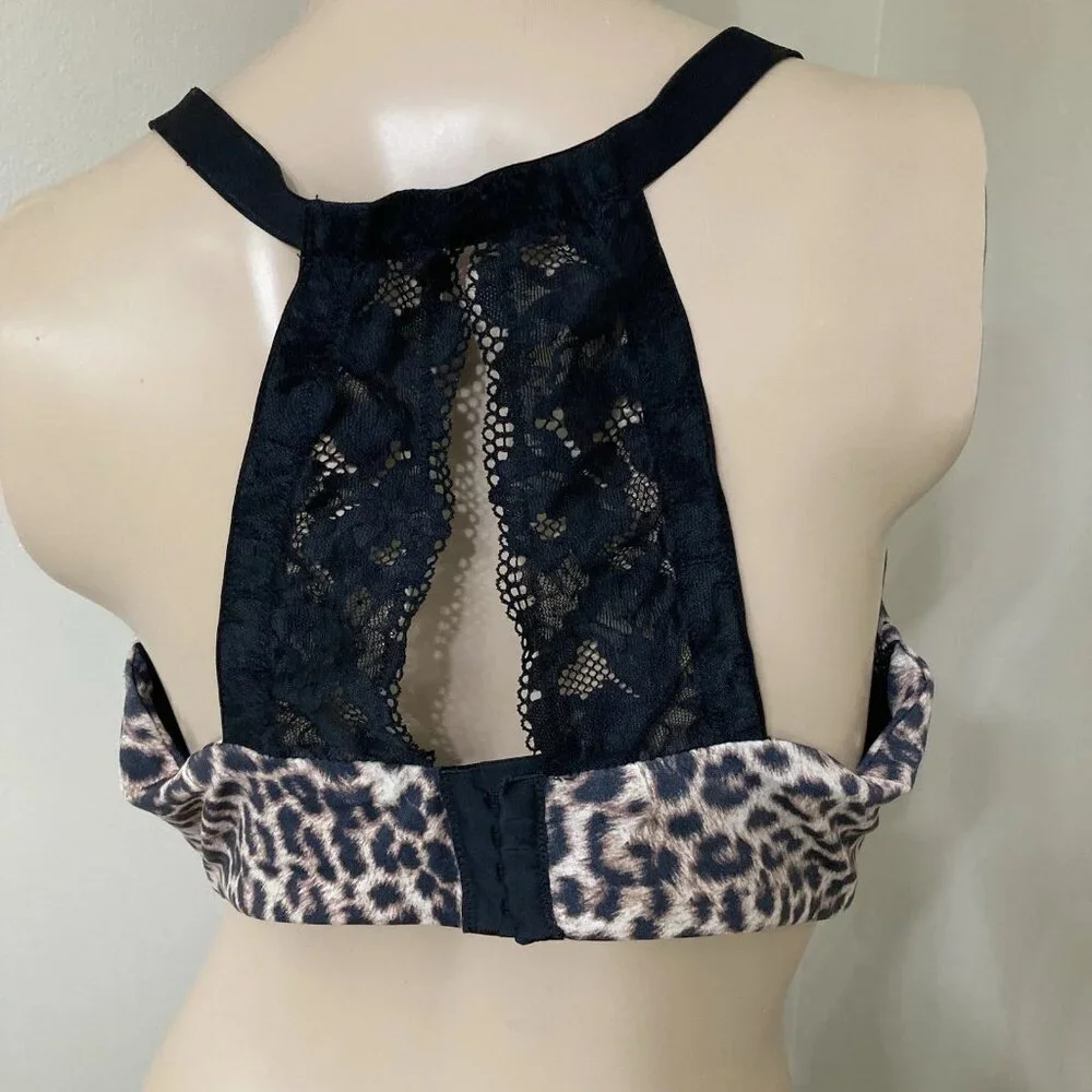 Soma Animal Print Embraceable Racerback Underwire Bra 32D Black Lace lined
